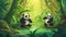 Panda bears having a bamboo feast in the forest. Generative AI
