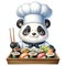 Panda Chef with Sushi watercolor Clipart AI Generate