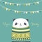 Panda. Christmas vector card with cute animal in a cozy Norwegian sweater, in pastel colors. Minimalist flat illustration in