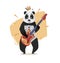 Panda with a crown plays guitar.