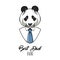 Panda dad. Fathers day card. Best dad ever inscription. Panda bear wearing in mens shirt and tie. Vector.