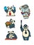 Panda different characters taikonaut police doctor businessman collection set character, cute animal