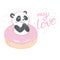 Panda on donuts on white background. Vector illustration