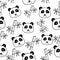 Panda doodle seamless pattern with black and white color