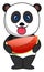 Panda eating watermellon, illustration, vector