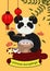 Panda eats Chinese dumplings. Banner for the restaurant. Vector graphics