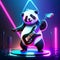 Panda with electric guitar on stage. 3d illustration. Cartoon style. Generative AI