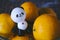 Panda figurine on a background of oranges