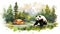 Panda In The Forest: A Colorful Ink Wash Painting