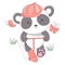 Panda in a funny cartoon style. Cute animal illustration for baby products. The animal in the vector smiles cutely and