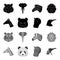 Panda, giraffe, hippopotamus, penguin, Realistic animals set collection icons in black,monochrome style vector symbol