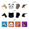 Panda, giraffe, hippopotamus, penguin, Realistic animals set collection icons in cartoon,black,flat style vector symbol