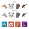 Panda, giraffe, hippopotamus, penguin, Realistic animals set collection icons in cartoon,flat,monochrome style vector