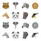 Panda, giraffe, hippopotamus, penguin, Realistic animals set collection icons in cartoon,monochrome style vector symbol