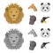 Panda, giraffe, hippopotamus, penguin, Realistic animals set collection icons in cartoon,monochrome style vector symbol