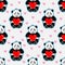 Panda gives red heart balloon sticker. cute seamless pattern panda animal wild bear repeat pattern with love and white background