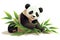Panda Happily Munching On Bamboo On Tree Branch