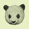 Panda head. Dithering Bitmap Shape. White smiling panda with black spots. Versatile enhance digital art, web graphics, vintage-