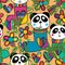 Panda head stocking flower bamboo seamless pattern