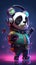 Panda with headphones on a bright background