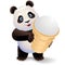 Panda holding ice cream. Vector clip art illustration with simple gradients.