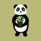 Panda holds pot with bamboo