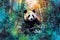 panda nestled among a vibrant watercolor bamboo forest. soft, pastel colors for the bamboo stalks and leaves