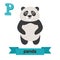 Panda. P letter. Cute children animal alphabet in vector. Funny