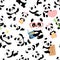 Panda pattern. Traditional asian cute china baby bears vector seamless illustrations with animals characters