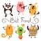 Panda, Pig, Dog, Cat and Owl Best Friends. Isolated Vector Images of Funny Animals and Cactus. Happy Friendship Day