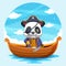 The panda pirates holding the sword on the wooden boat