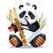 Panda playing bamboo flute. Vector illustration in cartoon style. AI Generated