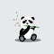 Panda playing musical instrument of bamboo flute.