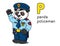 Panda policeman. Animal professions ABC Alphabet P