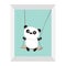 Panda ride on the swing. Cute fat cartoon character. Kawaii baby collection. Picture frame. Love card. Flat design. Funny kids sty