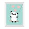 Panda ride on the swing. Pink flying hearts. Cute fat cartoon character. Kawaii baby collection. Picture frame. Love card. Flat de