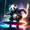 Panda rides a skateboard in the night city. 3d illustration generative AI