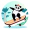 Panda rides a skateboard. Vector illustration in cartoon style. AI generated