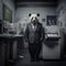 Panda in the IT room of the office with a professional look - created with generative AI