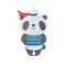 Panda sailor character in a cartoon style, in a blue white vest, badge and peakless cap.