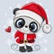 Panda in Santa hat on a white background