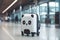 Panda-shaped kids travel suitcase at airport on vacation. Kids travel and adventure concept. Travel concept. Created with