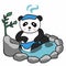 Panda shower in Japanese onsen hot spring cartoon illustration