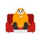 Panda sick sitting in armchair wrapped in blanket. Chinese bear