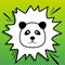 Panda sign illustration. Black Icon on white popart Splash at green background with white spots. Illustration