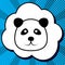 Panda sign illustration. Vector. Black icon in bubble on blue po