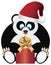 Panda Sitting with Santa Hat Opening Present