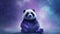 panda sitting under a starry night sky. dark blues and purples for the sky, the panda with a subtle, dream-like effect