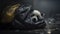 Panda sleeping in a black trash bag Among the piles of plastic waste and the rain, the concept of saving the planet. Generative AI