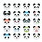 Panda smiley face icons set.